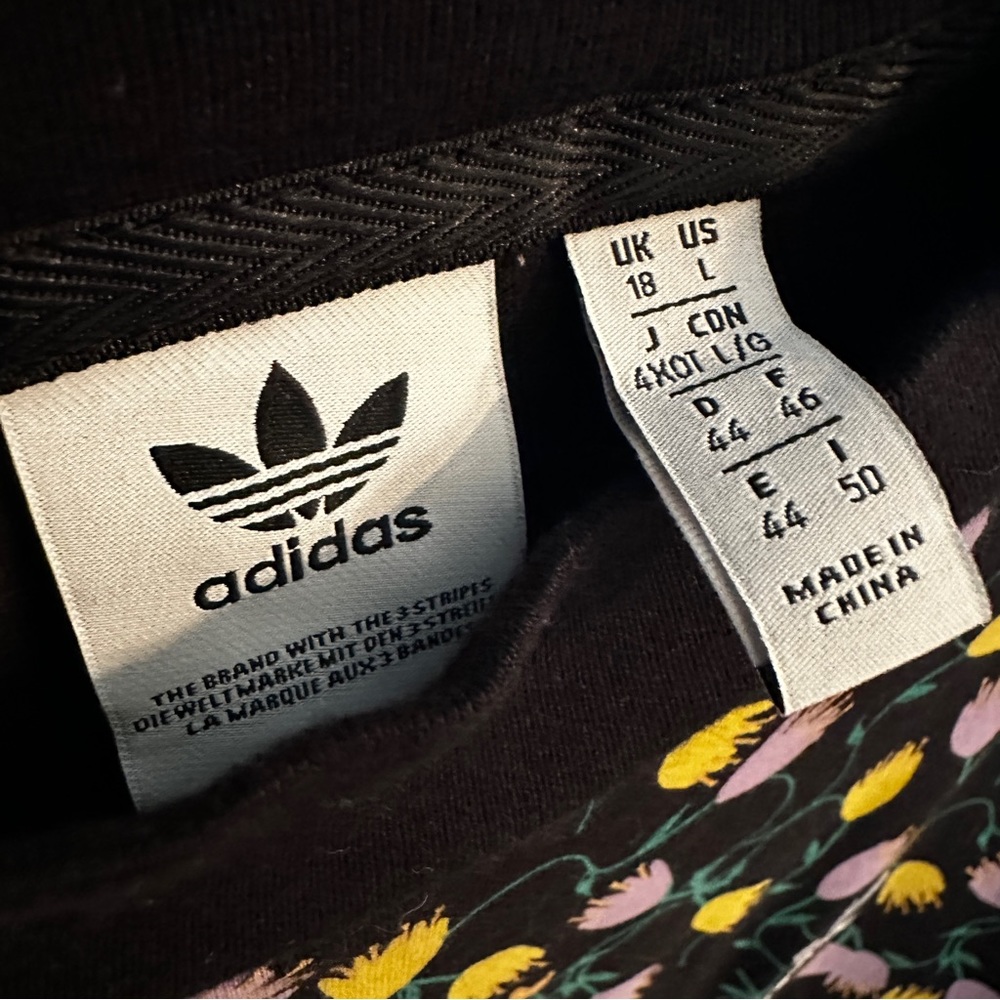 adidas Black Floral Short Sleeve Tee with White Stripes - Picture 2 of 13